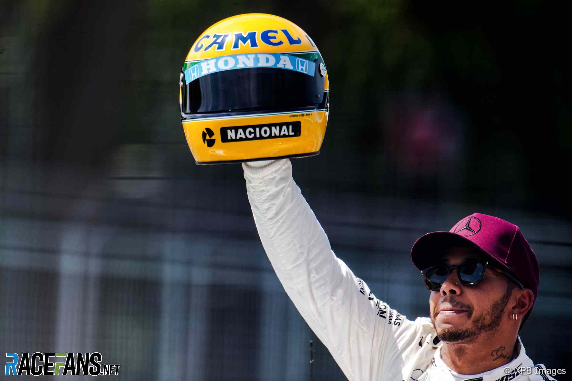 Lewis Hamilton receives a helmet used by Ayrton Senna, Circuit Gilles Villeneuve, Montreal, 2017