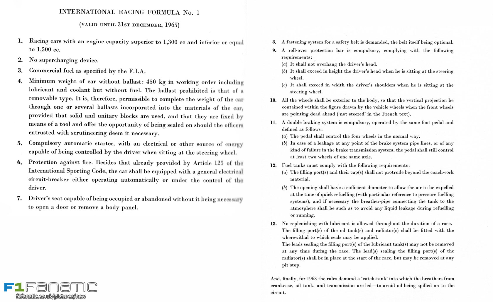1963 F1 technical regulations