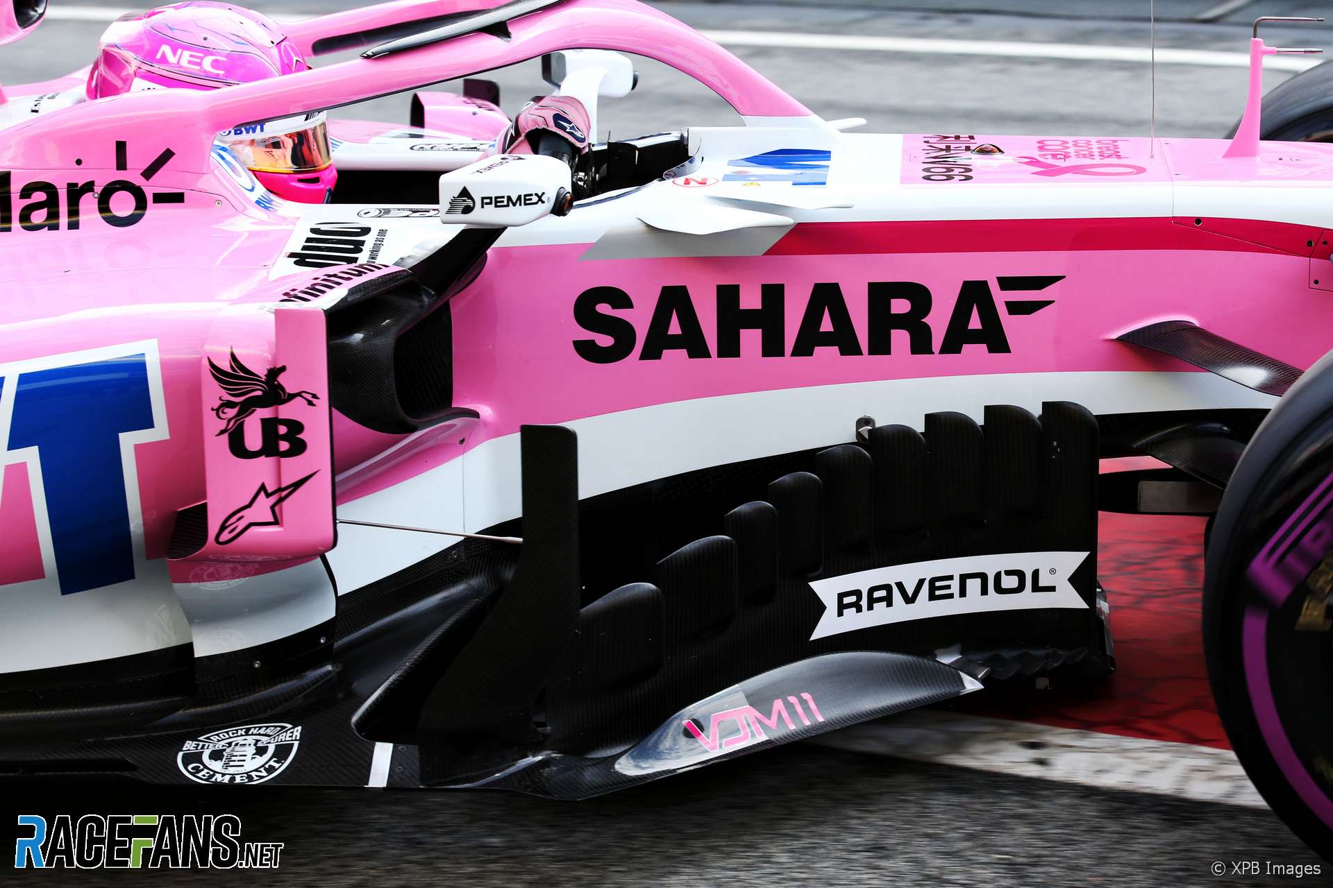 Force India VJM11 sidepod, Circuit de Catalunya, 2018