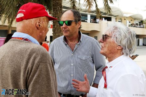 Niki Lauda, Gerhard Berger, Bernie Ecclestone, Bahrain, 2018