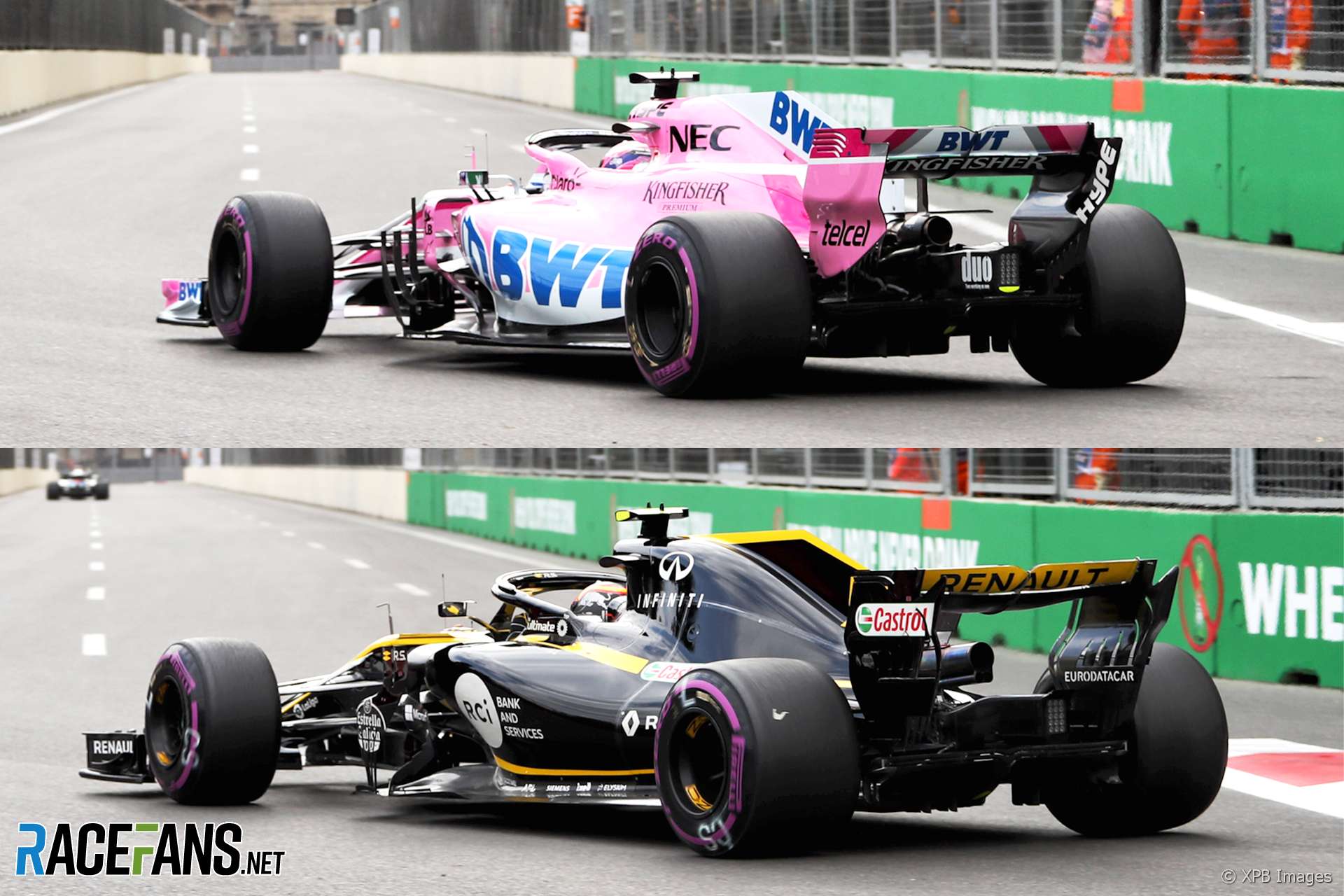 Force India and Renault rear wings, Baku, 2018