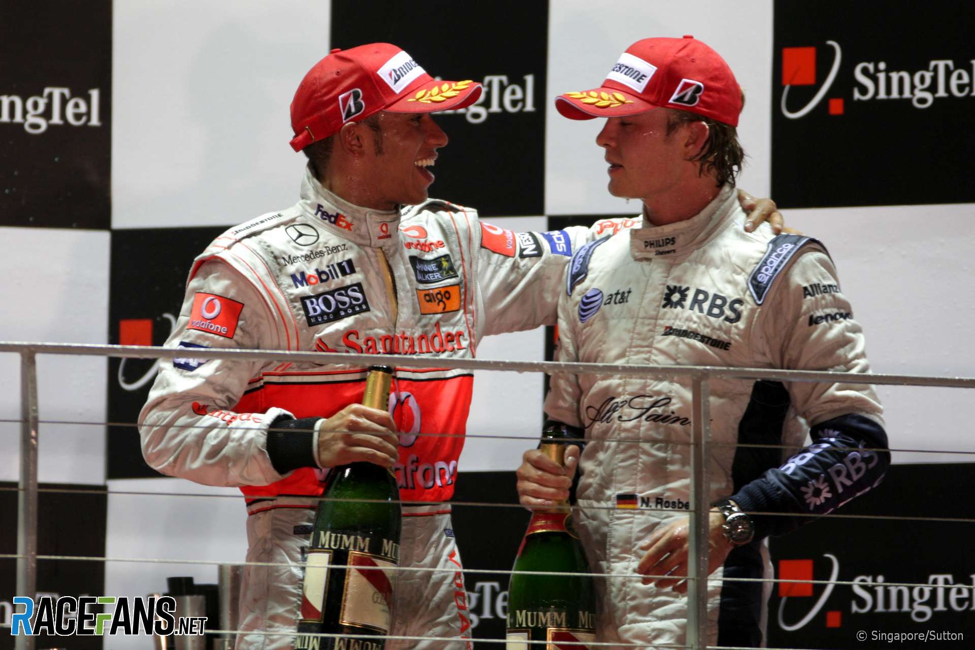 Lewis Hamilton, Nico Rosberg, Singapore, 2008
