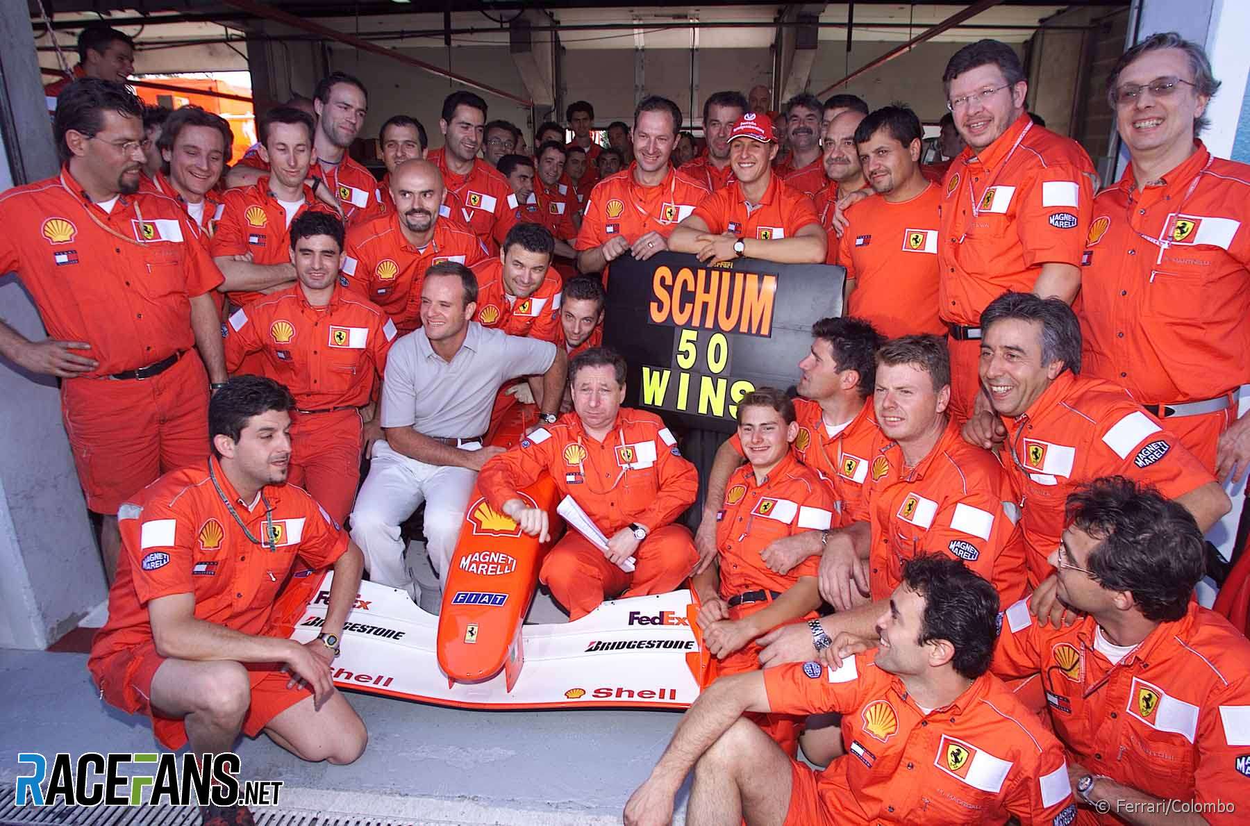Michael Schumacher, Rubens Barrichello, Jean Todt, Ross Brawn, Ferrari, 2001