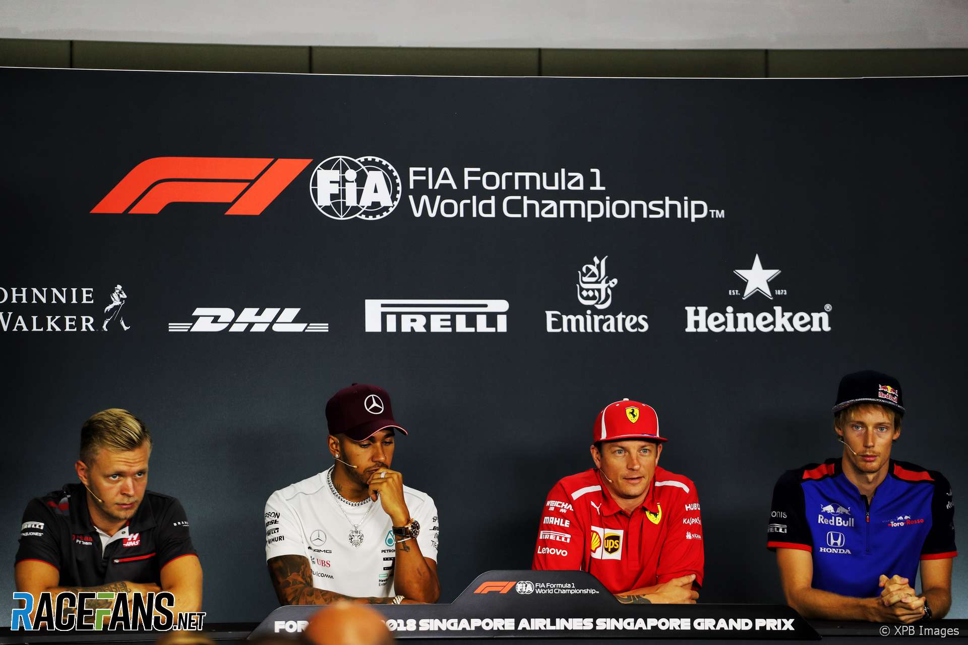 Kevin Magnussen, Lewis Hamilton, Kimi Raikkonen, Pierre Gasly, Singapore, 2018