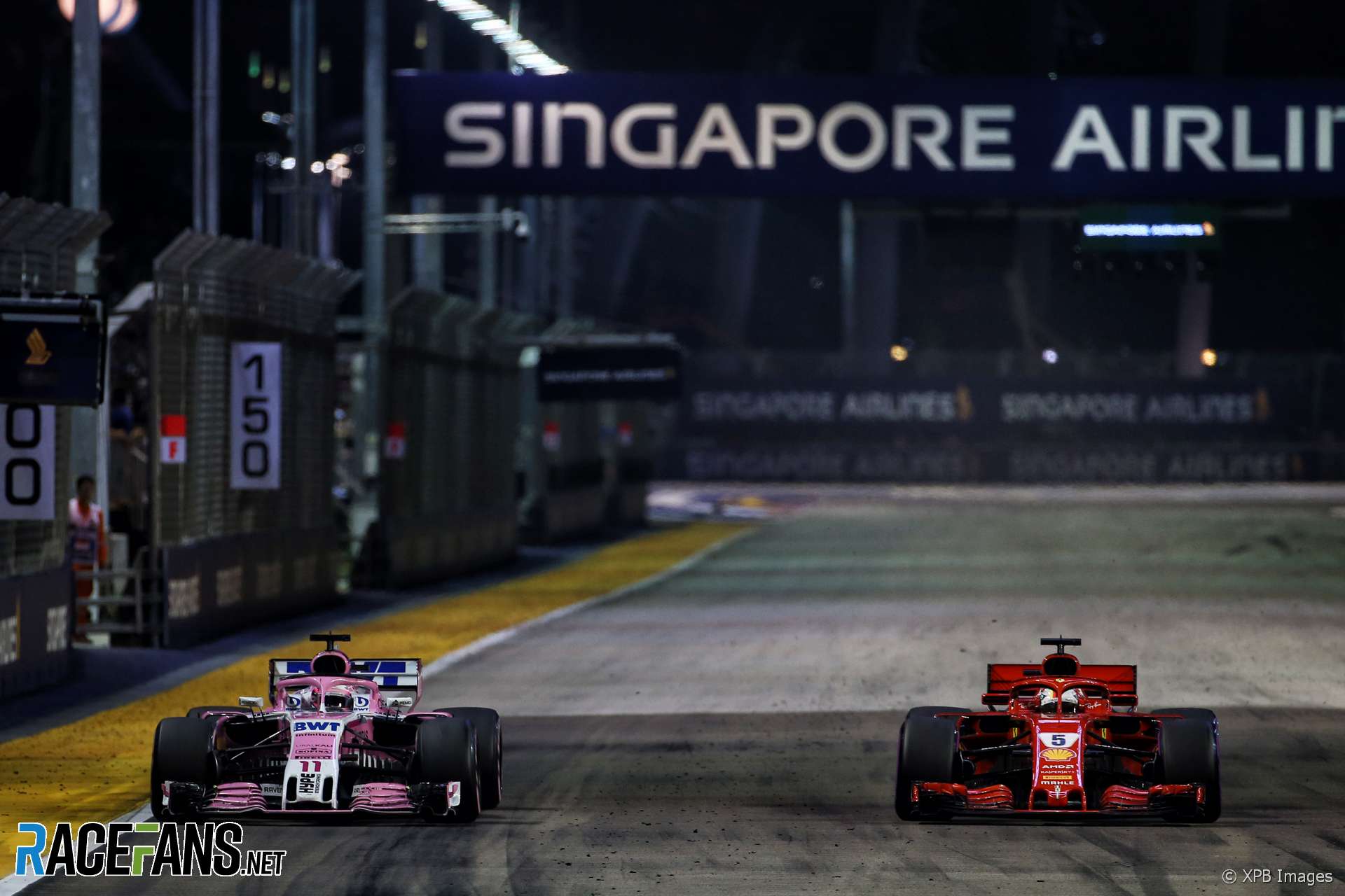 Sergio Perez, Sebastian Vettel, Singapore, 2018