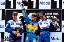 Damon Hill, Michael Schumacher, David Coulthard, Magny-Cours, 1995