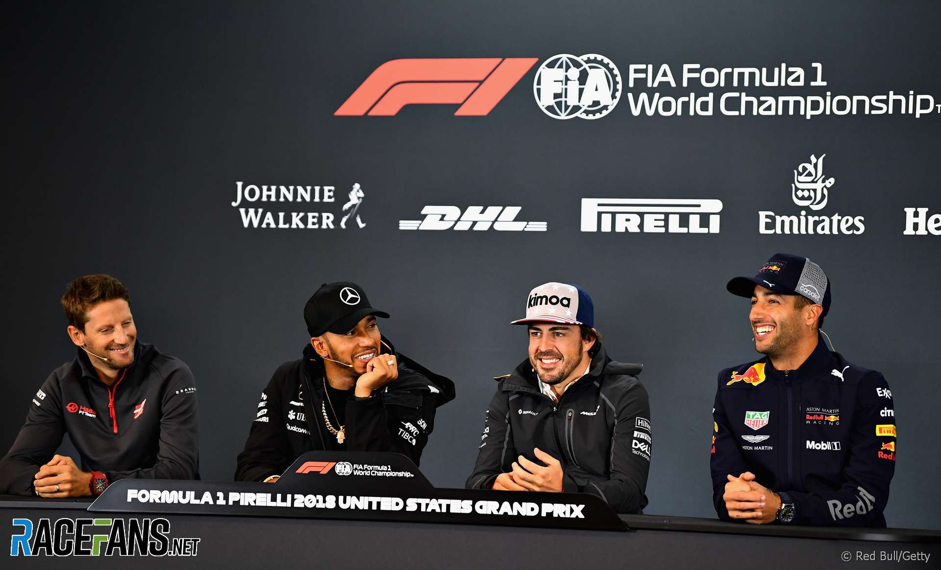 Romain Grosjean, Lewis Hamilton, Fernando Alonso, Daniel Ricciardo, Circuit of the Americas, 2018