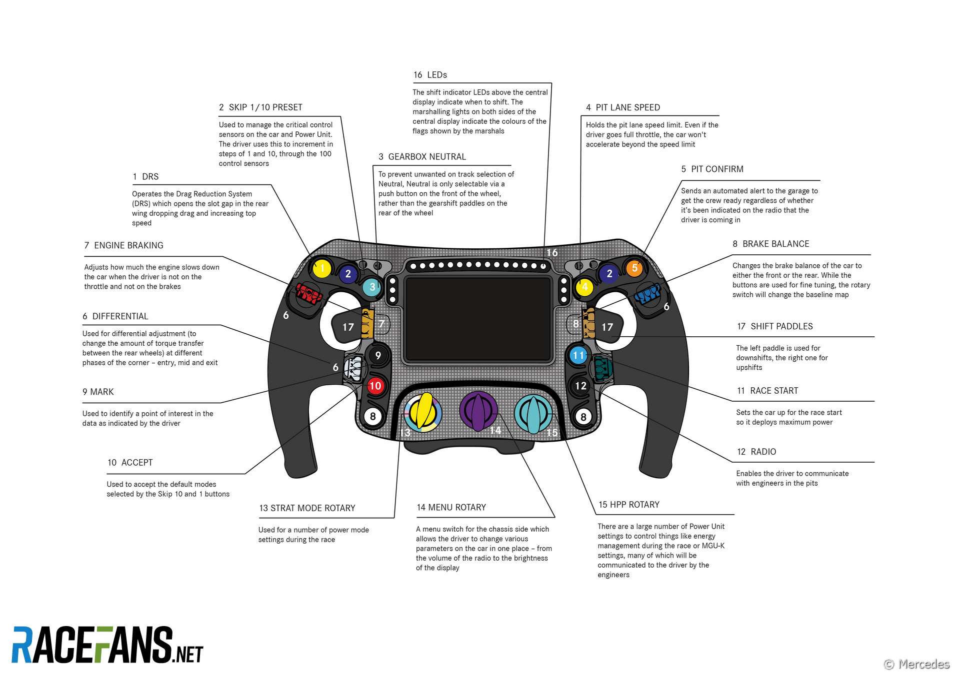Mercedes W10 2019 F1 steering wheel guide