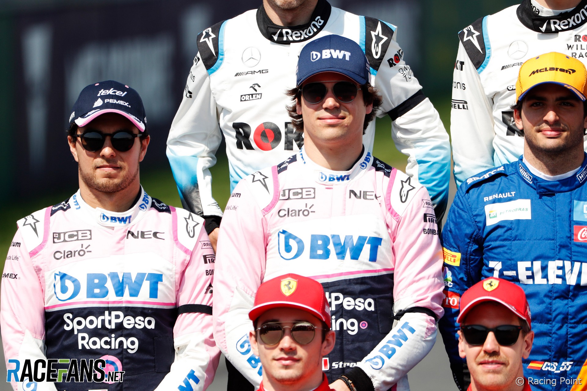 Sergio Perez and Lance Stroll in the F1 drivers' photograph, Albert Park, 2019