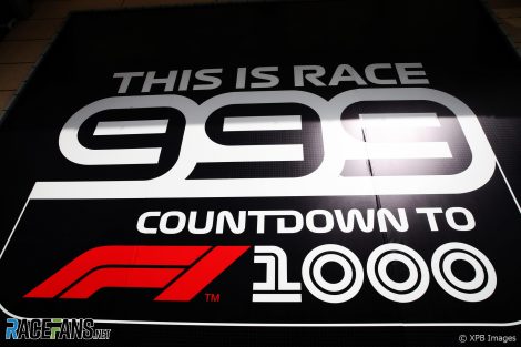 999th world championship race banner, Bahrain International Circuit, 2019