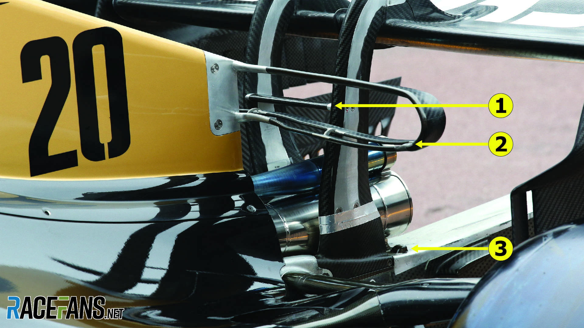 Haas rear wing, Monaco, 2019