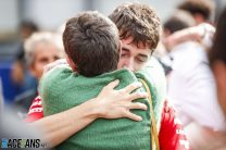 Charles Leclerc hugs Anthoine Hubert’s mother, Spa-Francorchamps, 2019