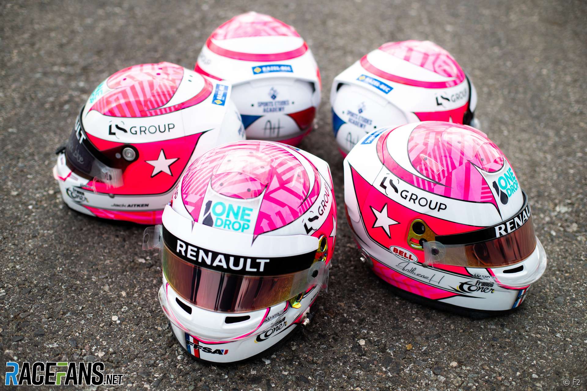 Renault junior drivers' Anthoine Hubert tribute helmets, Sochi, 2019
