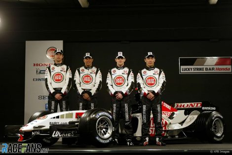 Jenson Button, Enrique Bernoldi, Anthony Davidson, Takuma Sato, BAR Honda 007 Launch, Circuit de Catalunya, 2005