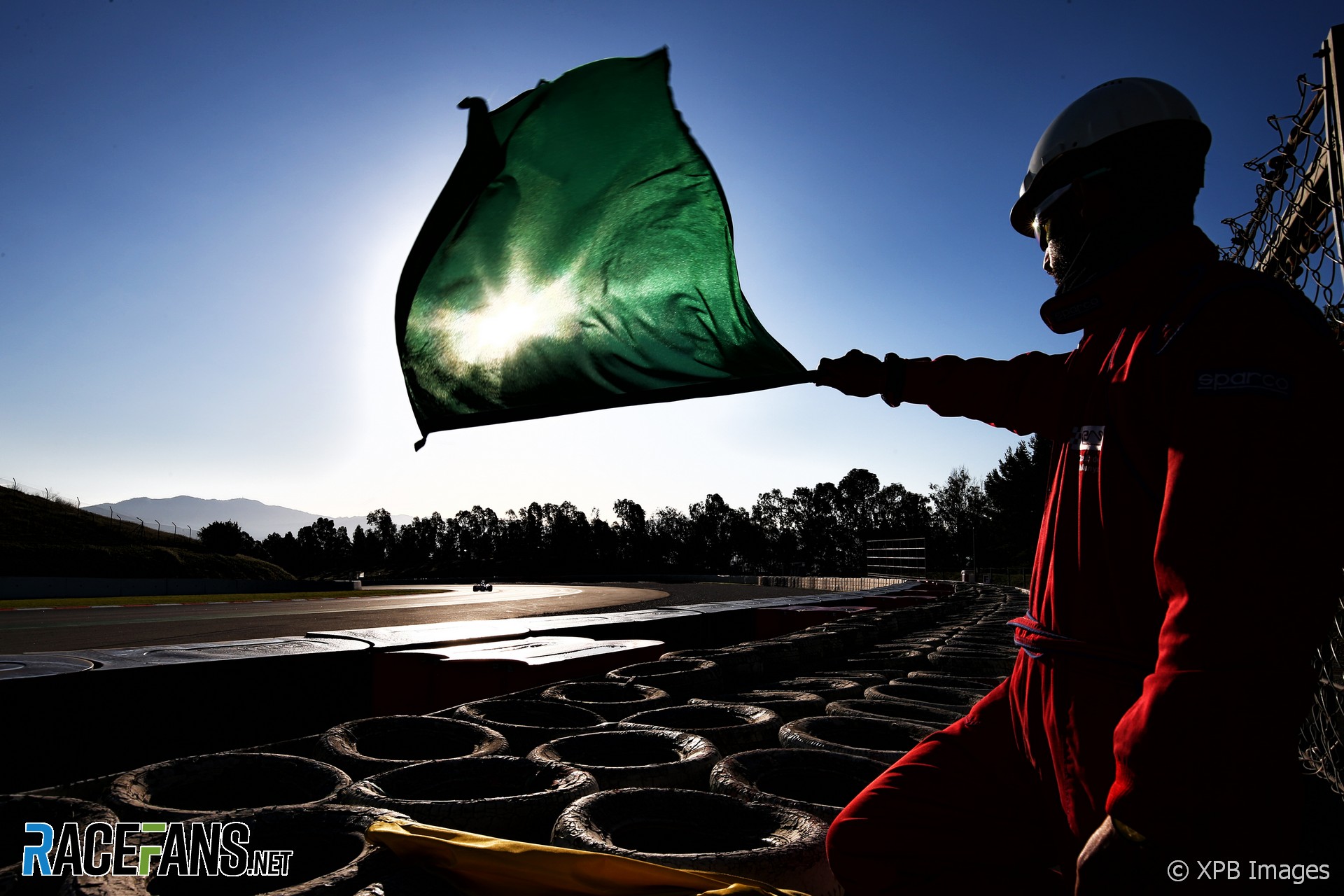 Marshal with green flag, Circuit de Catalunya, 2020