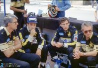 Peter Warr, Elio de Angelis, Ayrton Senna, Gerard Ducarouge, Lotus, Monaco, 1985Lotus, Monaco, 1985