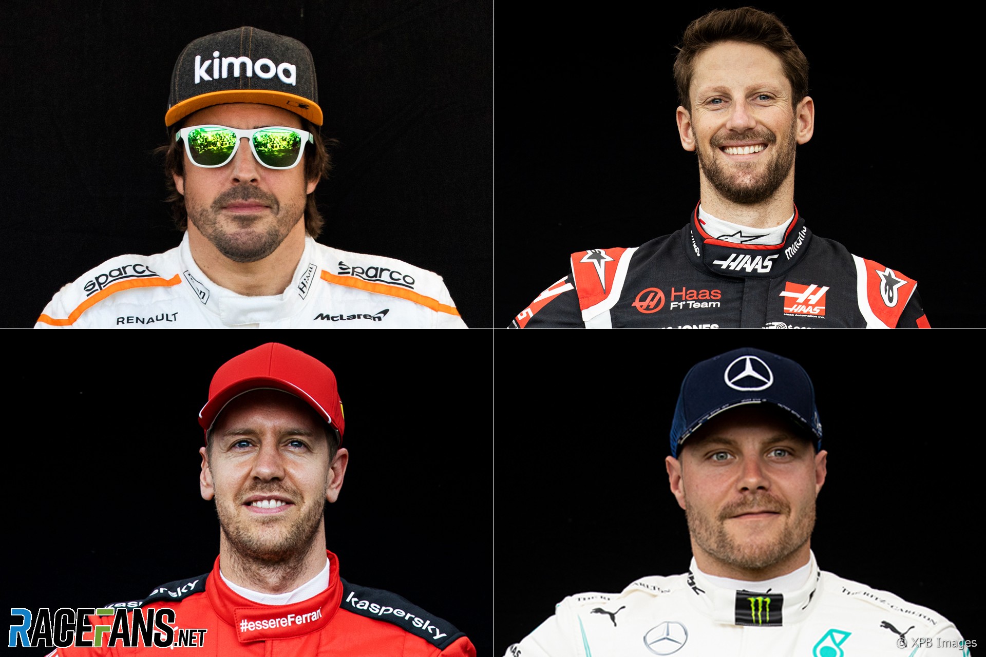 Alonso, Grosjean, Vettel, Bottas