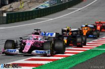 Sergio Perez, Racing Point RP20, leads Alexander Albon, Red Bull Racing RB16