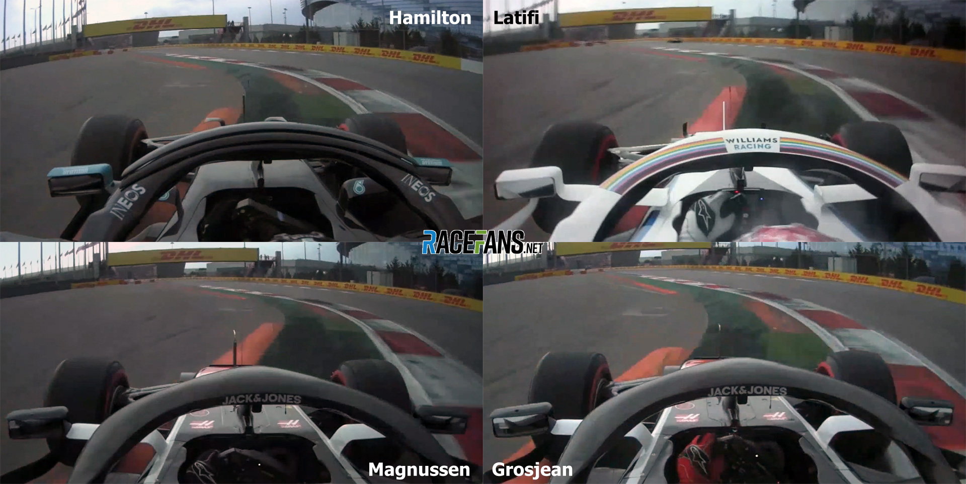 Hamilton, Latifi, Grosjean and Magnussen