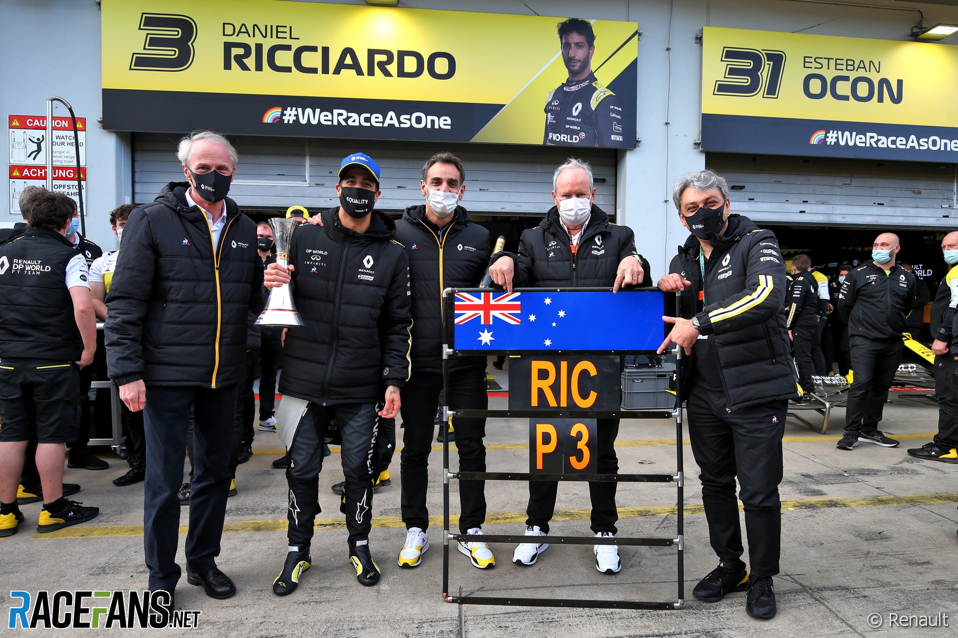 Jean-Dominique Senard, Daniel Ricciardo, Cyril Abiteboul, Jerome Stoll, Luca de Meo, Renault, Nurburgring, 2020