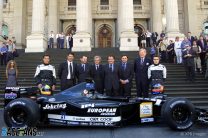 Tarso Marques, Paul Stoddart, Gustav Brunner, Giancarlo Minardi Fernando Alonso, Minardi, Melbourne, 2001
