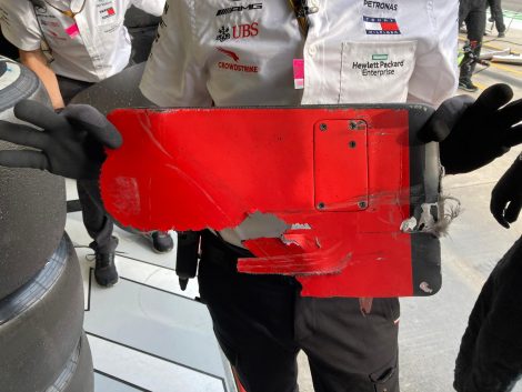 Part of Vettel's Ferrari lodged into Bottas's bargeboard
