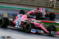 Lance Stroll, Racing Point RP20, leads Sergio Perez, Racing Point RP20