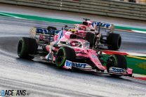 Lance Stroll, Racing Point RP20, leads Sergio Perez, Racing Point RP20
