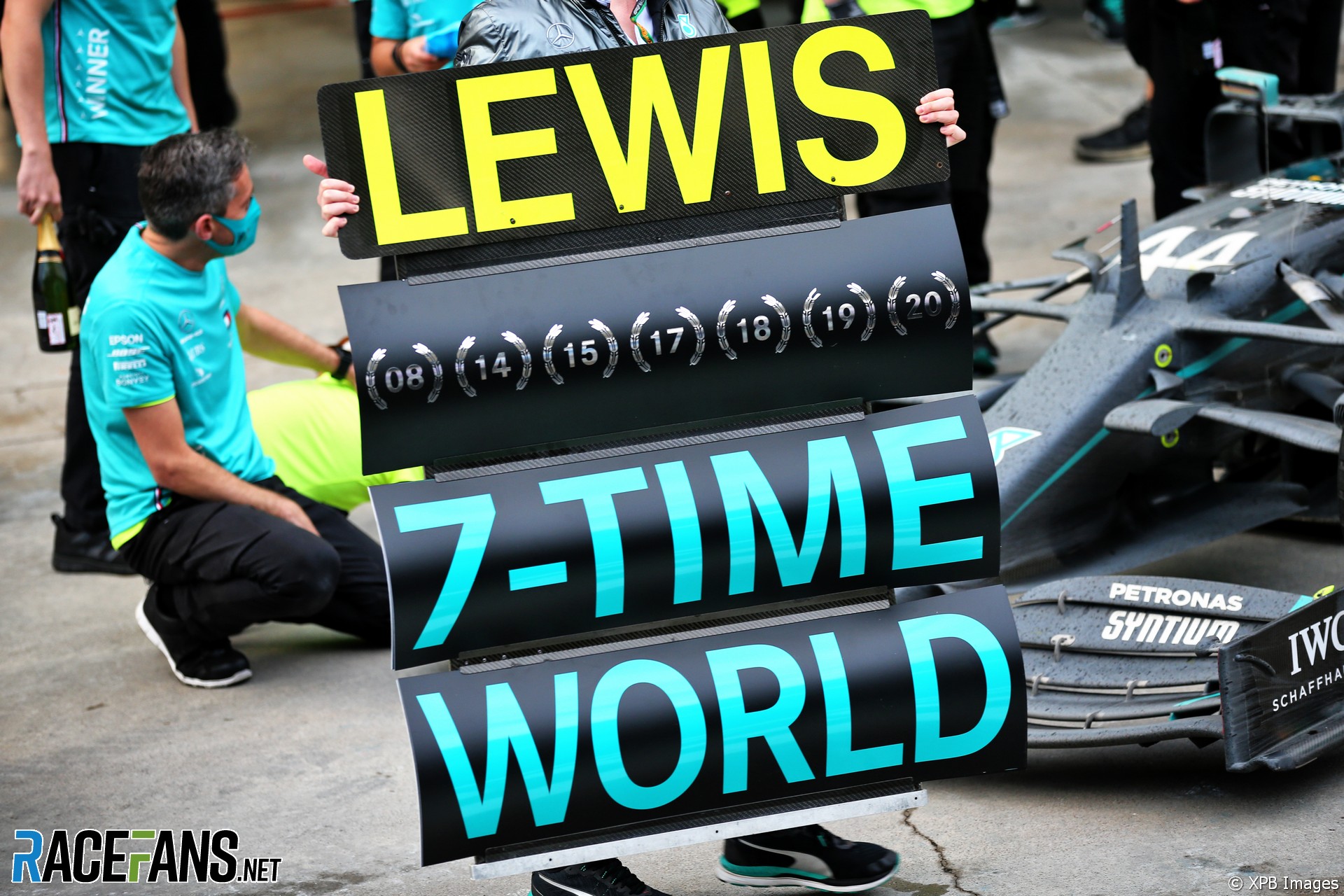 Mercedes celebrate Lewis Hamilton's seventh world championship, Istanbul Park, 2020