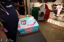 A cake to celebrate Sergio Perez, Racing Point, at a goodbye presentation