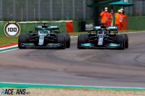 Sir Lewis Hamilton, Mercedes W12, battles with Lance Stroll, Aston Martin AMR21