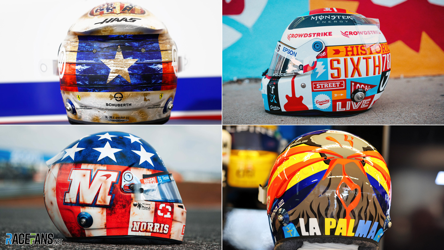 Van Forsendelse konsensus Pictures: 10 F1 drivers reveal special helmets for US GP · RaceFans