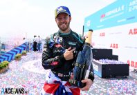 Sam Bird (GBR), Jaguar Racing, 1st position, on the podium with his Champagne
