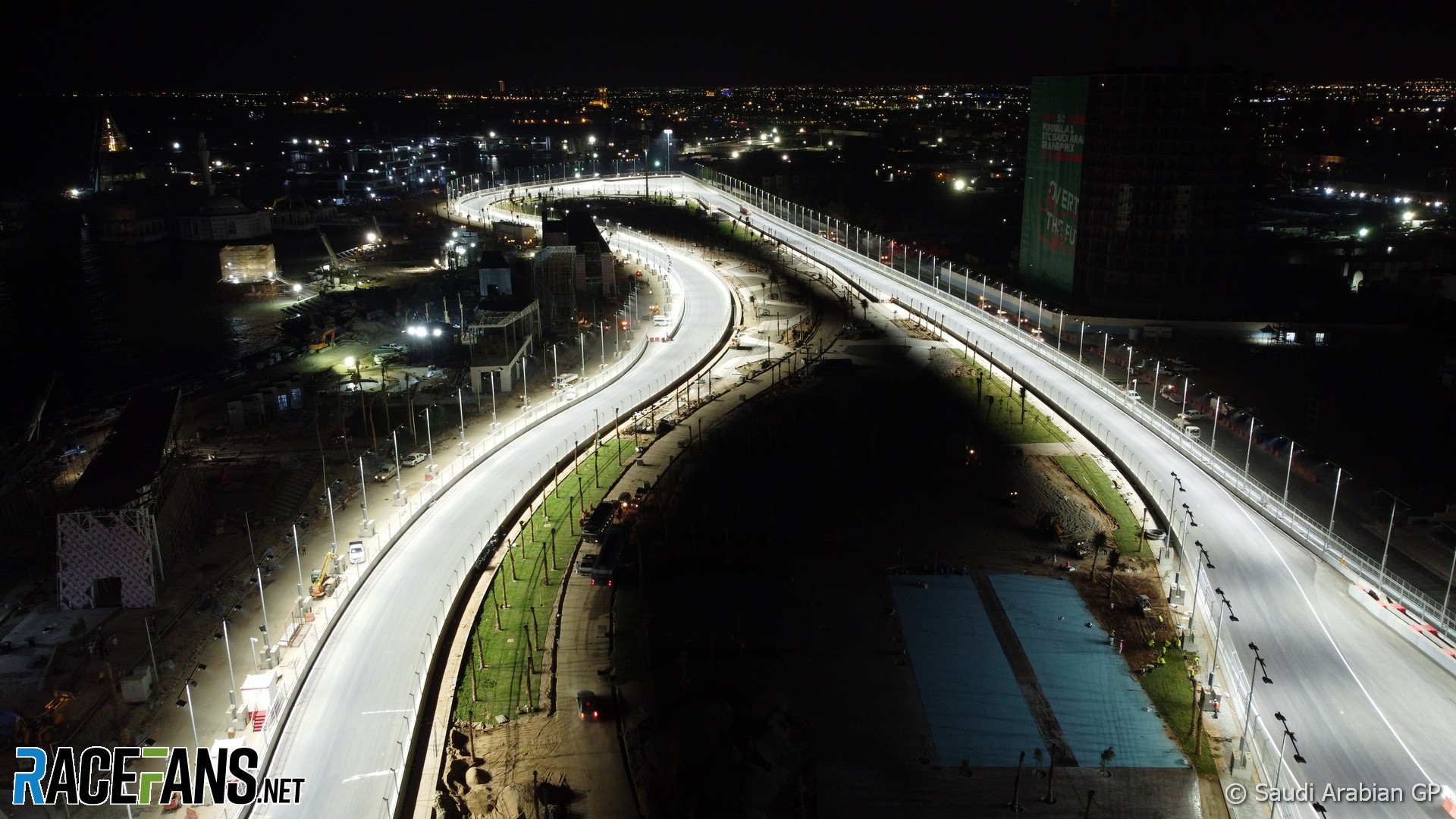 Jeddah Formula 1 circuit construction, 2021