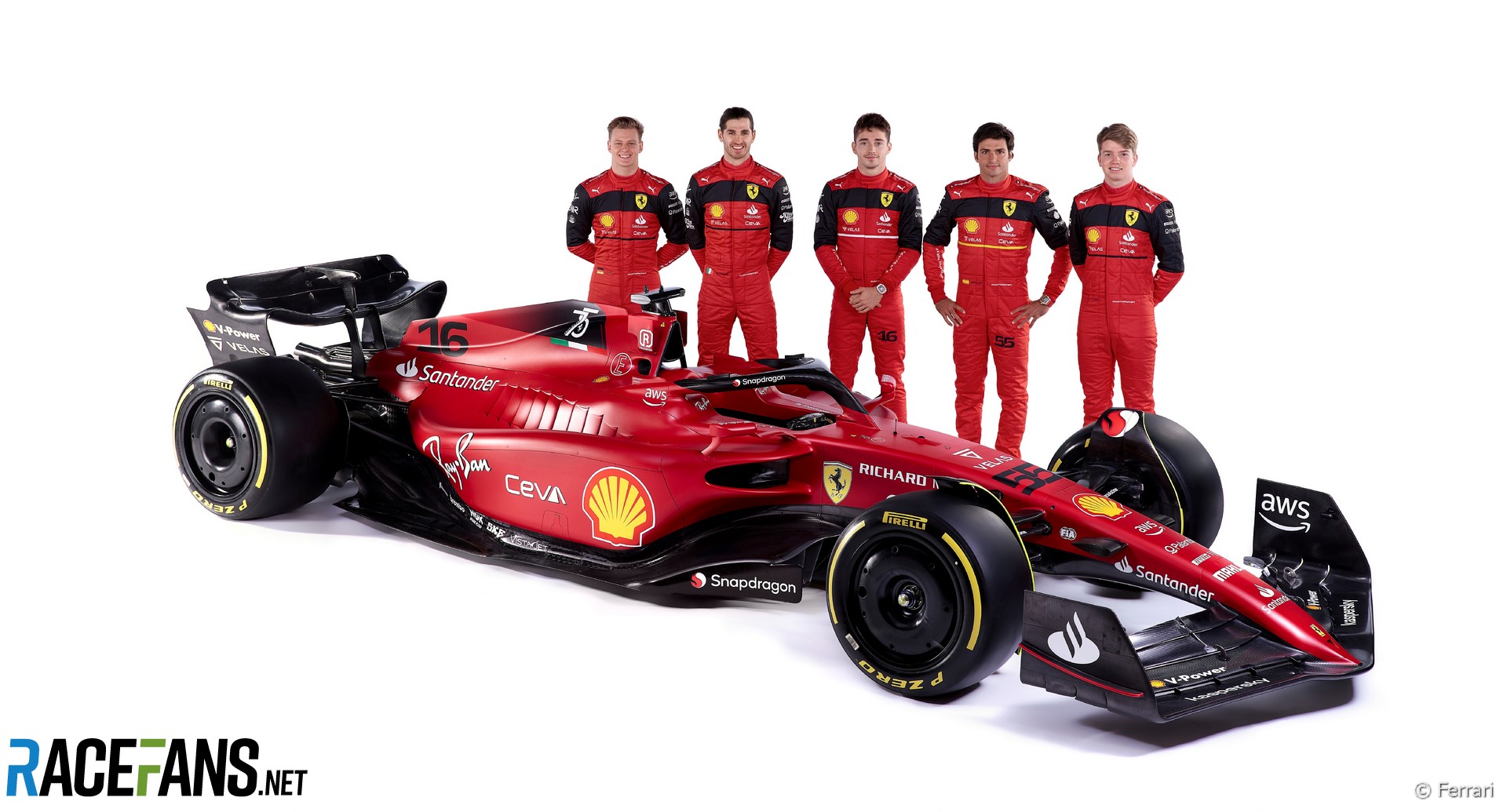 Mick Schumacher, Antonio Giovinazzi, Charles Leclerc, Carlos Sainz, Robert Shwartzman, Ferrari F1-75, 2022