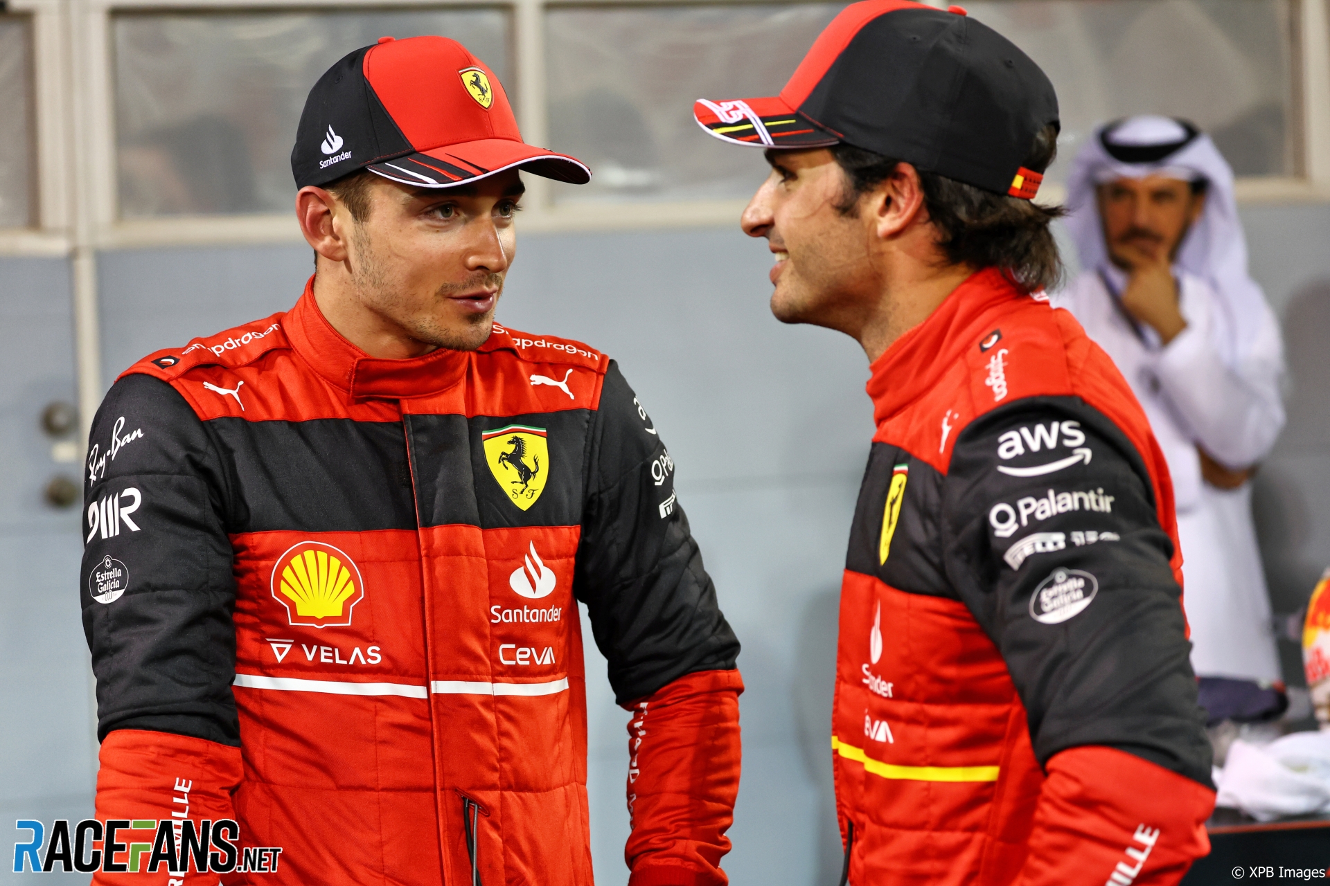 (L to R) Charles Leclerc, Carlos Sainz Jr, Ferrari, Bahrain International Circuit, 2022