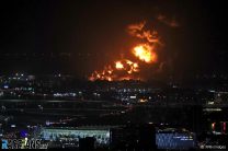 Fire at Aramco oil plant after attack, Jeddah, Saudi Arabia, 2022