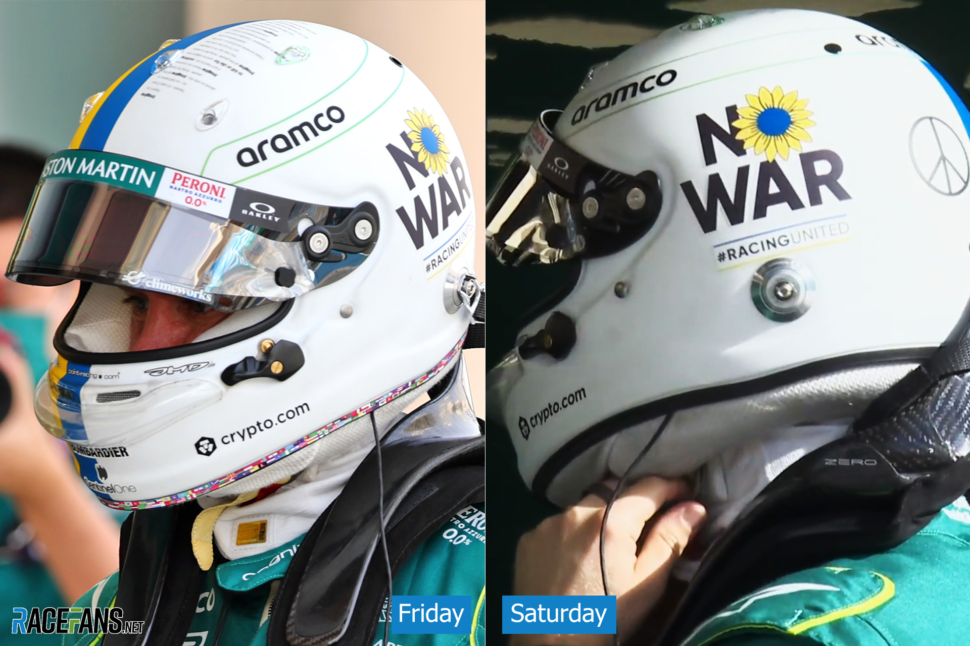 Sebastian Vettel's Bahrain test helmets on Friday and Saturday