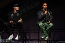 (L to R): George Russell, Lewis Hamilton, Mercedes, Albert Park, 2022