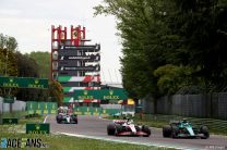 Mick Schumacher, Haas, and Sebastian Vettel, Aston Martin, battle for position, Imola, 2022