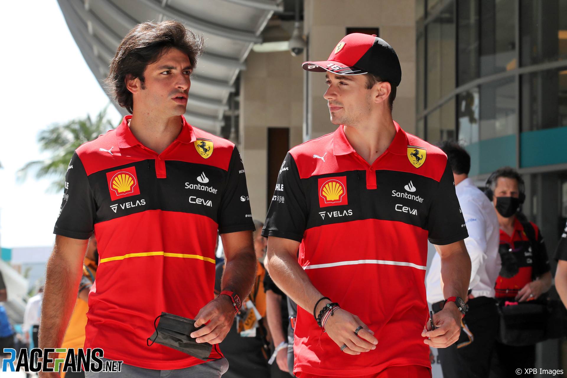 (L to R): Carlos Sainz Jr, Charles Leclerc, Ferrari, Miami International Autodrome, 2022