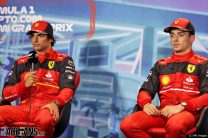 (L to R): Carlos Sainz Jr, Charles Leclerc, Ferrari, Miami International Autodrome, 2022