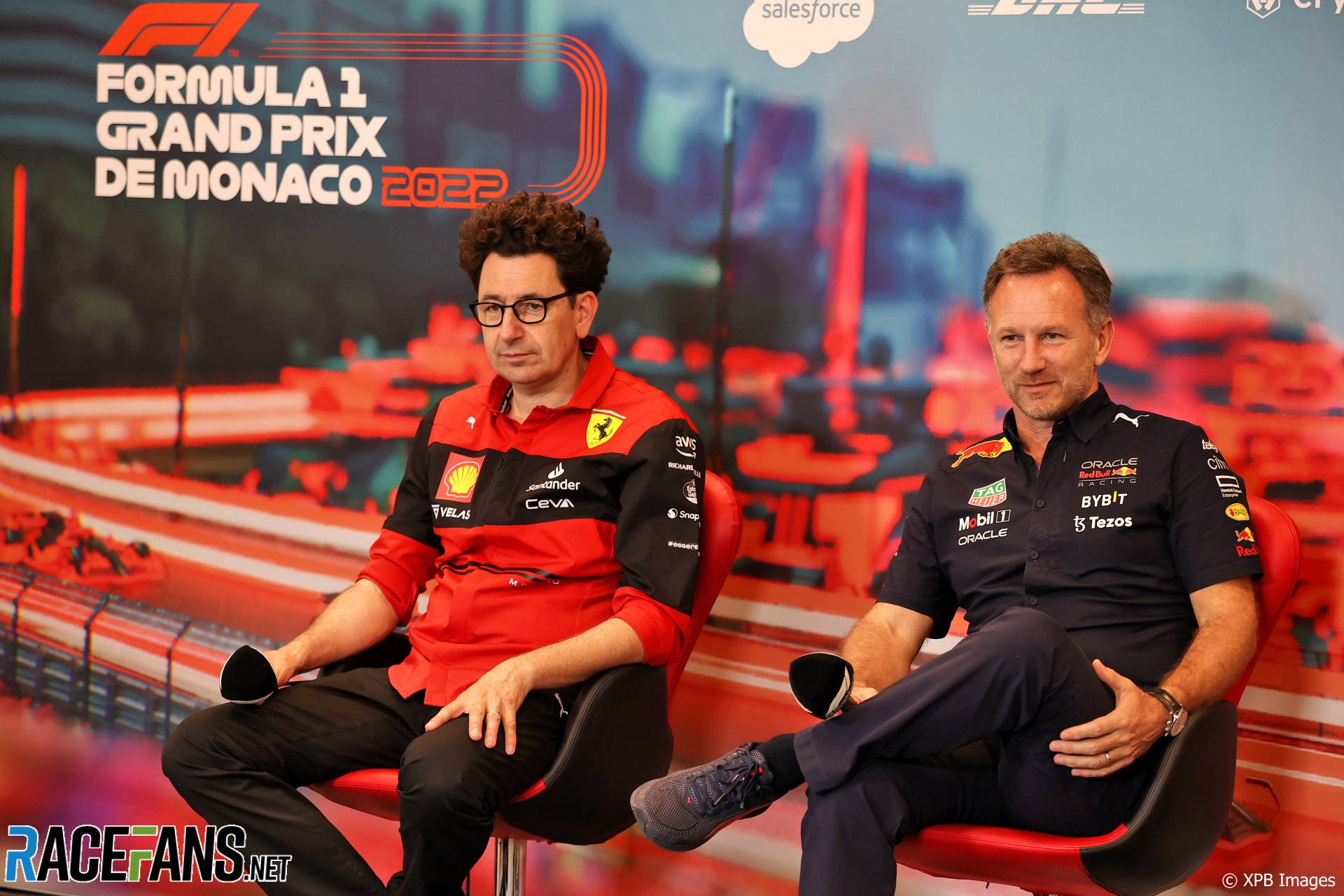 (L to R): Mattia Binotto, Ferrari Team Principal; Christian Horner, Red Bull Team Principal, Monaco, 2022