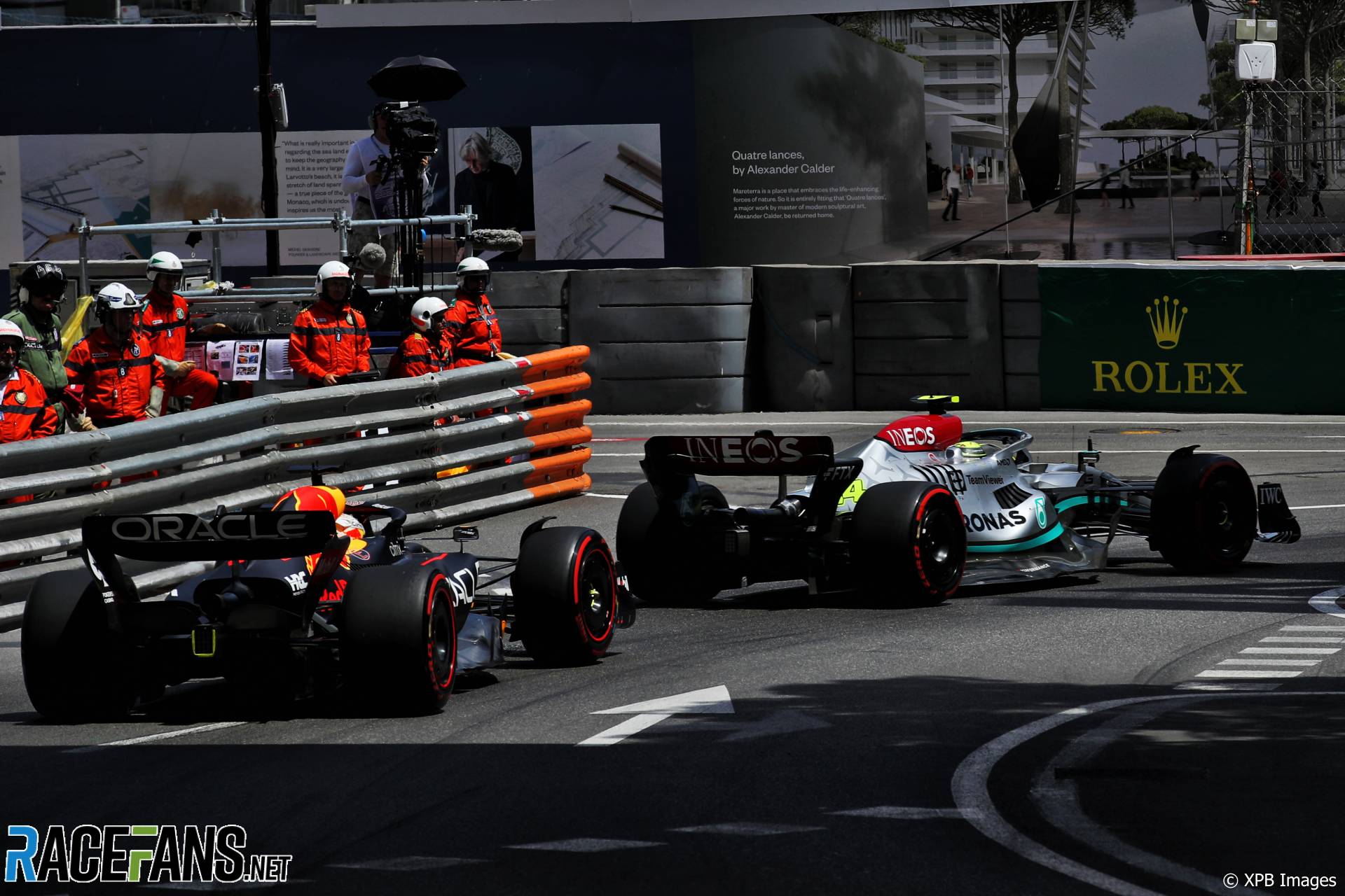 Lewis Hamilton, Mercedes leads Max Verstappen, Red Bull, Monaco, 2022