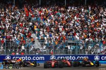 (L to R): Sergio Perez, Red Bull; Charles Leclerc, Carlos Sainz Jr, Ferrari; Max Verstappen, Red Bull; Miami International Autodrome, 2022