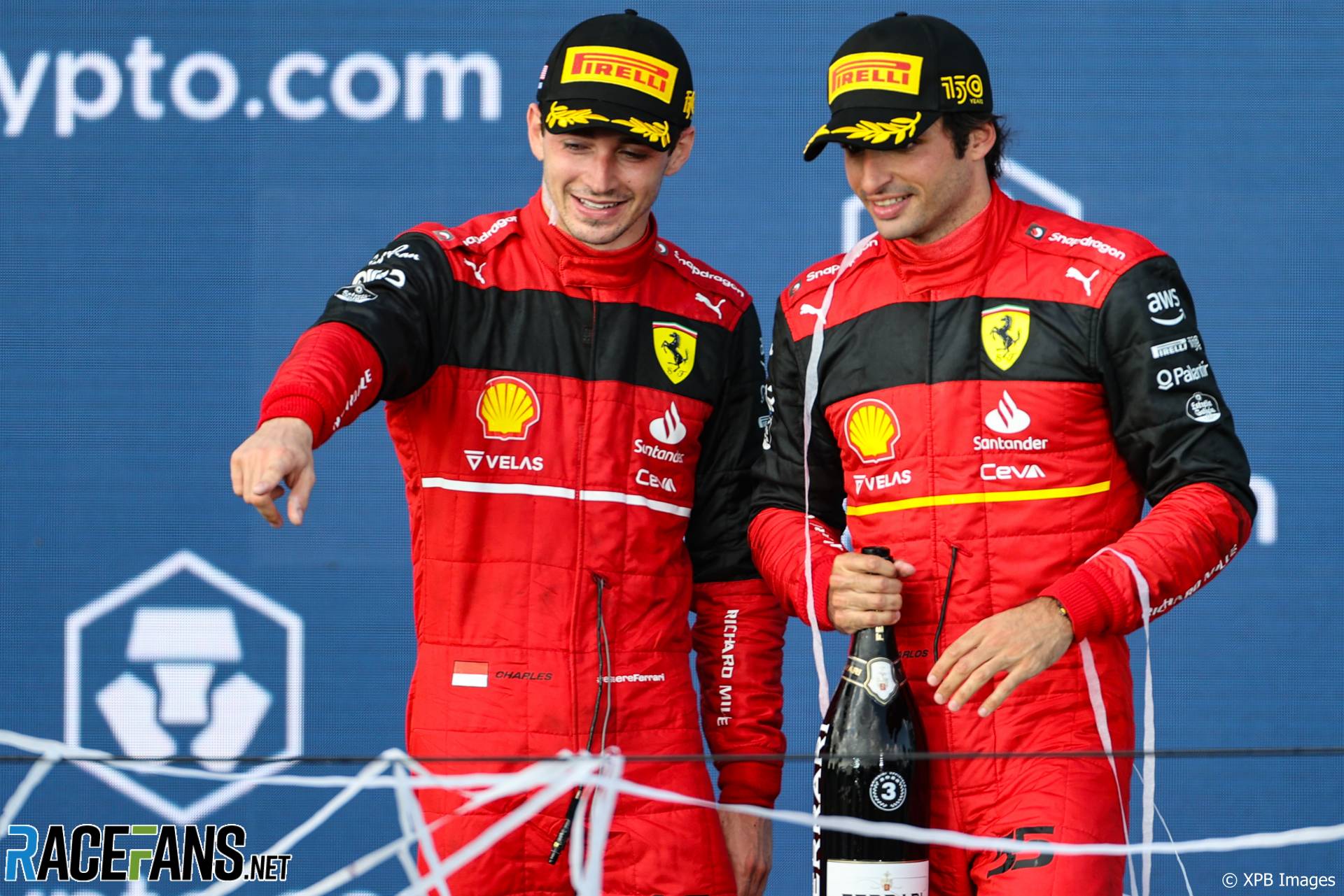 (L to R): Charles Leclerc, Carlos Sainz Jr, Ferrari, Miami International Autodrome, 2022