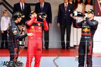 (L to R): Sergio Perez, Red Bull; Carlos Sainz Jr, Ferrari; Max Verstappen, Red Bull; Monaco, 2022