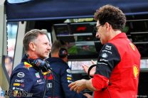 (L to R): Christian Horner, Red Bull Team Principal; Mattia Binotto, Ferrari Team Principal; Silverstone, 2022