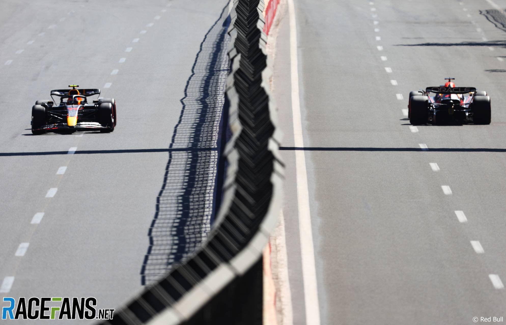 (L to R): Sergio Perez, Red Bull; Max Verstappen, Red Bull; Baku Street Circuit, 2022