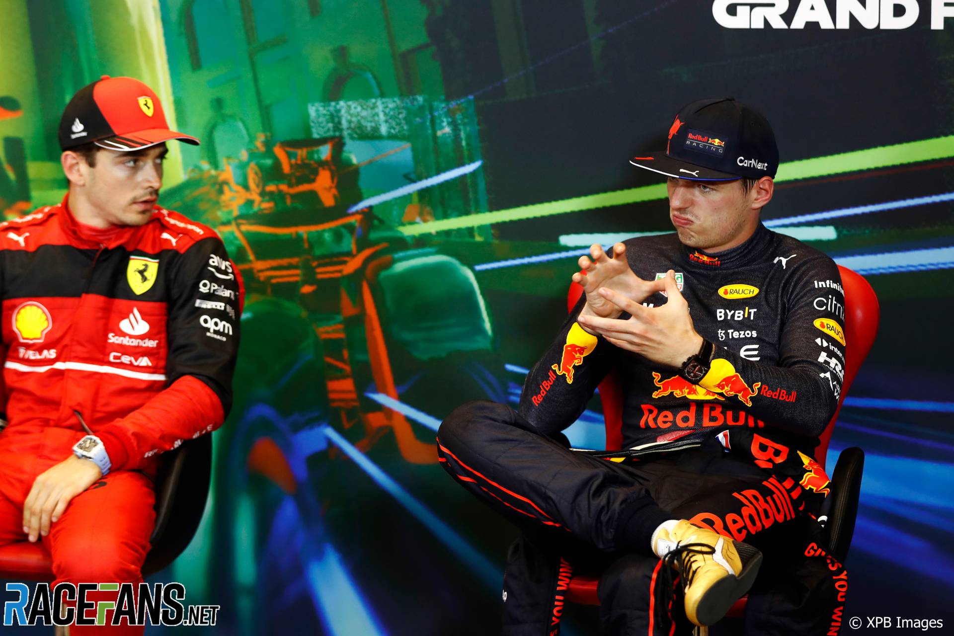 (L to R): Charles Leclerc, Ferrari; Max Verstappen, Red Bull, Baku Street Circuit, 2022